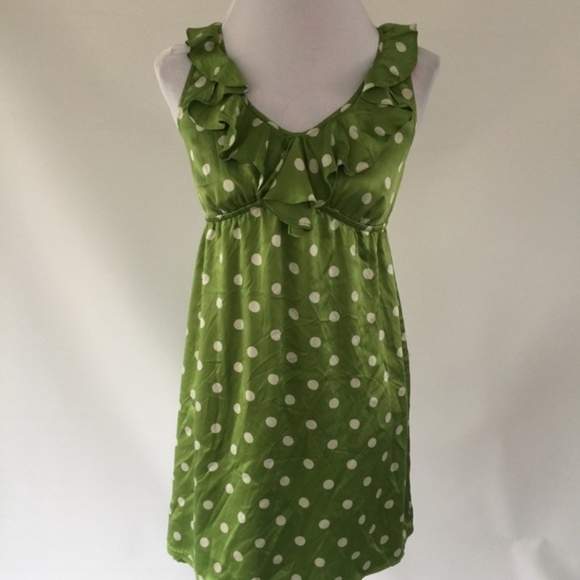 green silk polka dot dress